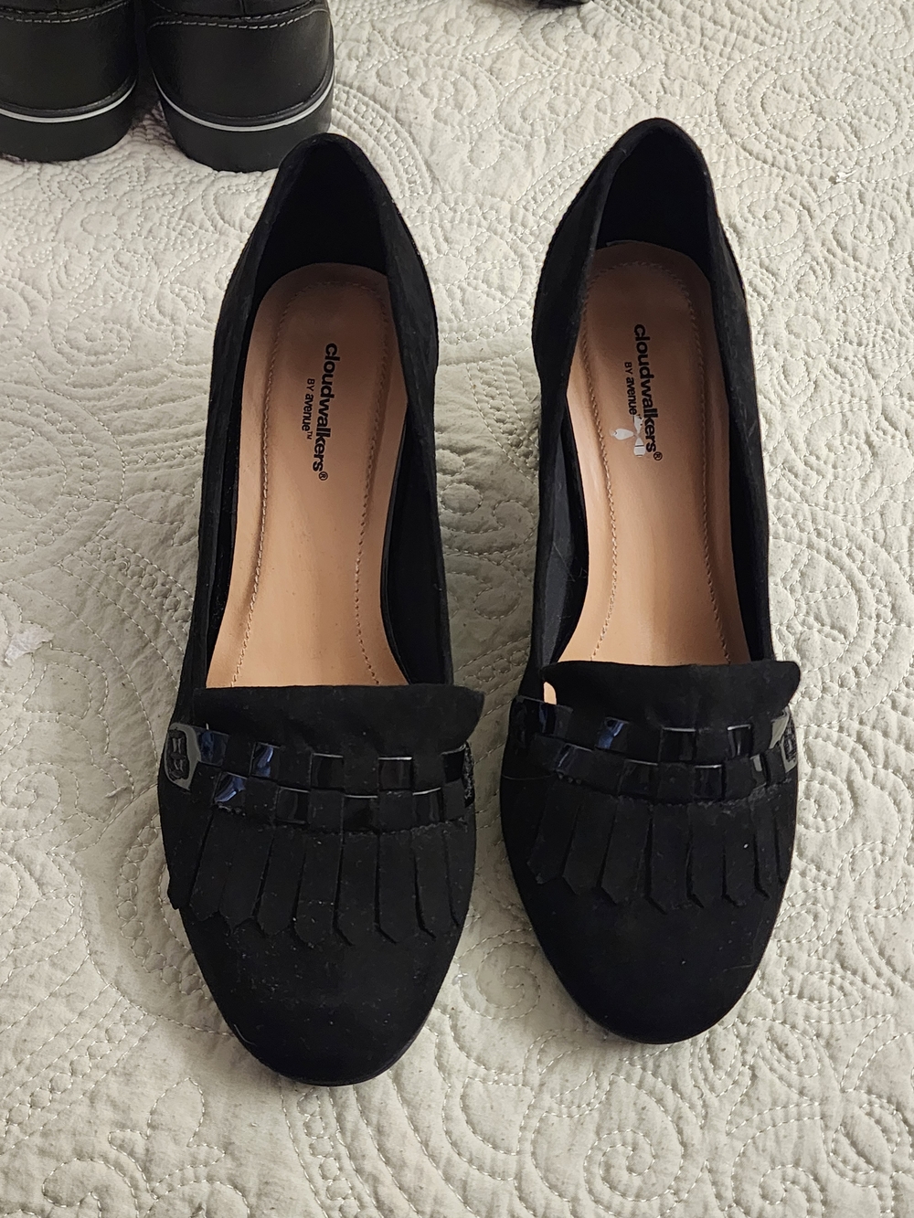 Avenue Black Suede Fringe Heels for Women